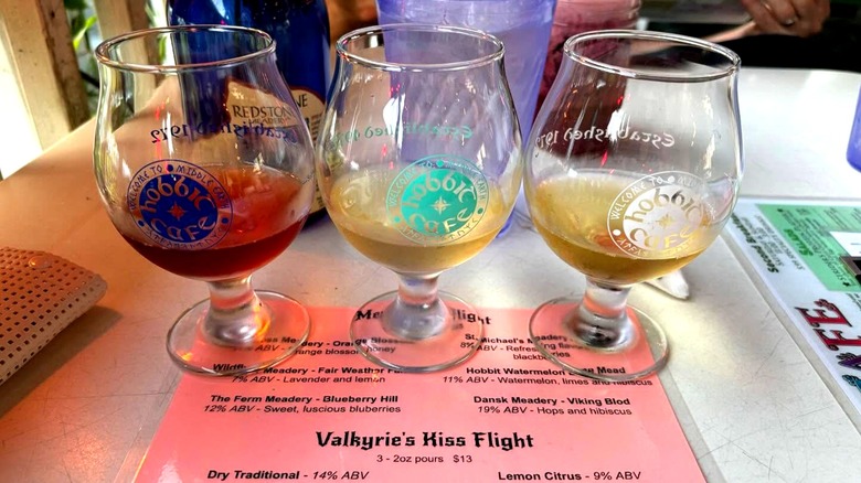 A mead flight at the Hobbit Cafe