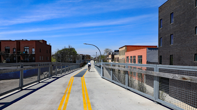 a cyclist on the 606