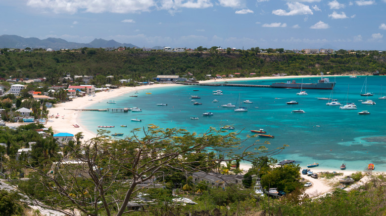 Aerial view of Sandy Ground beach and pier