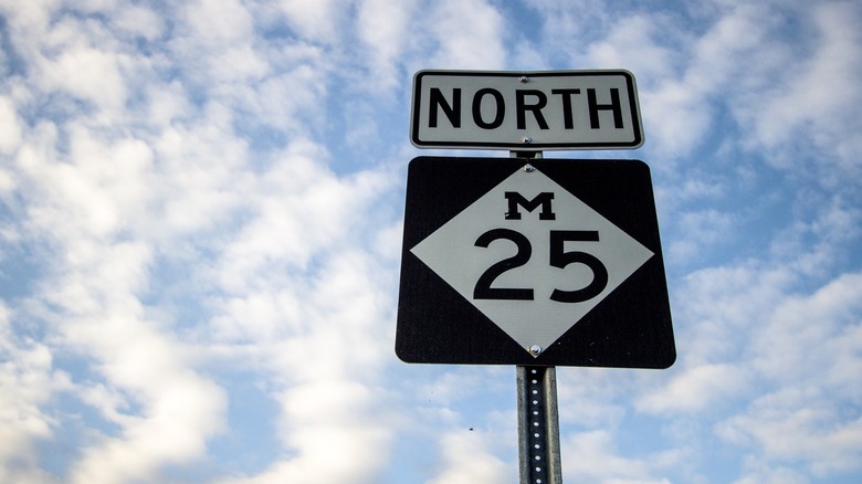 M25 road sign Lake Huron