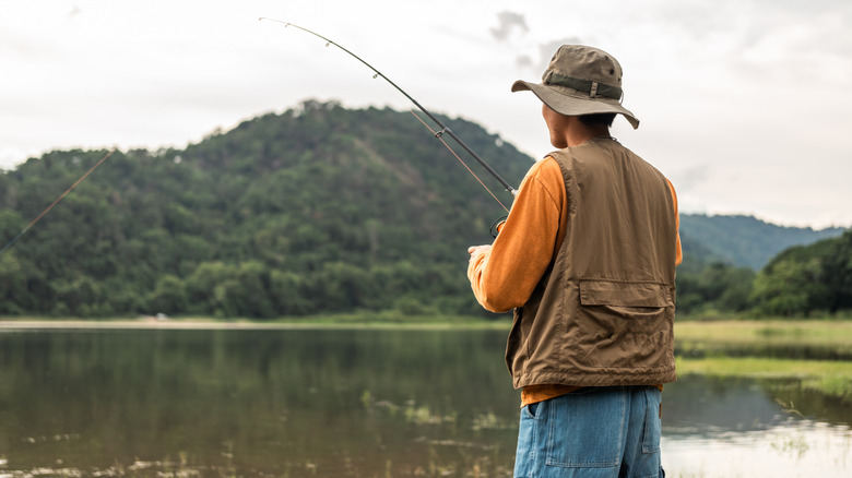 Man fishing at a lake