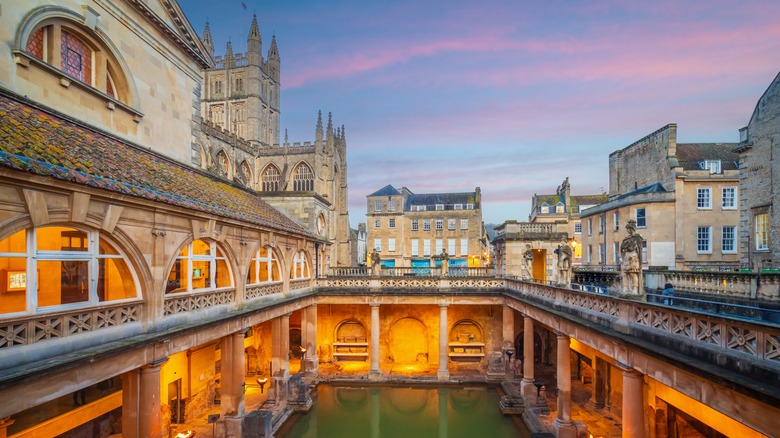 Historic terrace of the Roman Baths in Bath, England