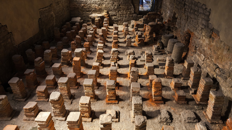 foundation of stone columns, interior of Roman Baths