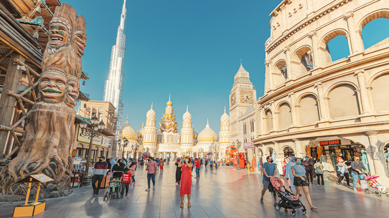 replicas of the Colosseum and Big Ben at Global Village in Dubai