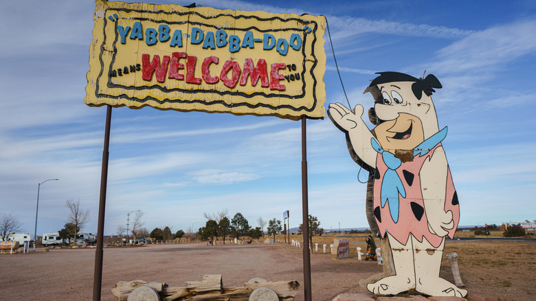 Fred Flintstone welcome sign at Bedrock City in Arizona