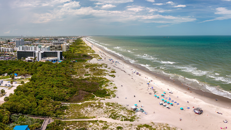 Cocoa Beach coastline and water from above