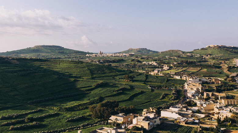 Inland aerial view of Malsarforn landscape, Gozo, Malta