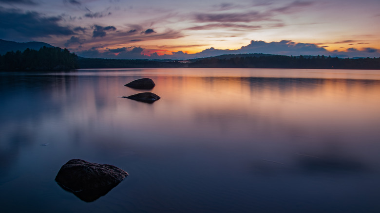 Long Lake, New York at sunset or dusk