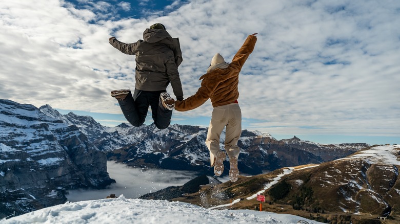 Couple on a snowy peak in Interlaken