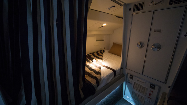 A flight crew rest bunk on a plane