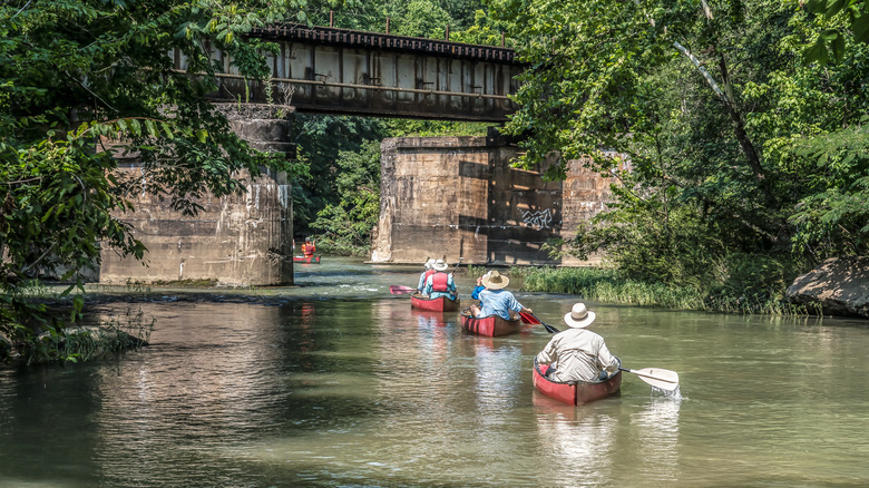 People canoeing along the Cahaba River in Alabama