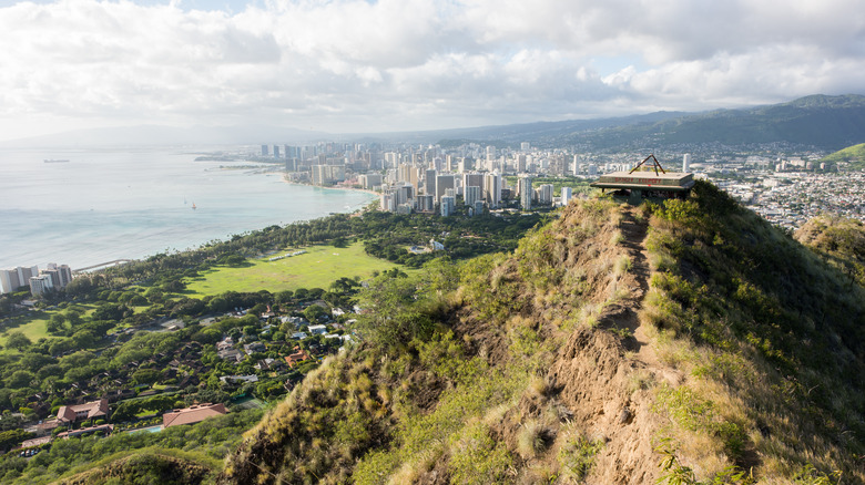 Sea views are shone from the summit of Diamond Head State Monument