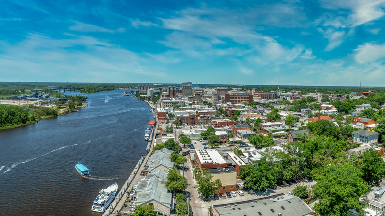 Overhead view of Wilmington, North Carolina Riverwalk