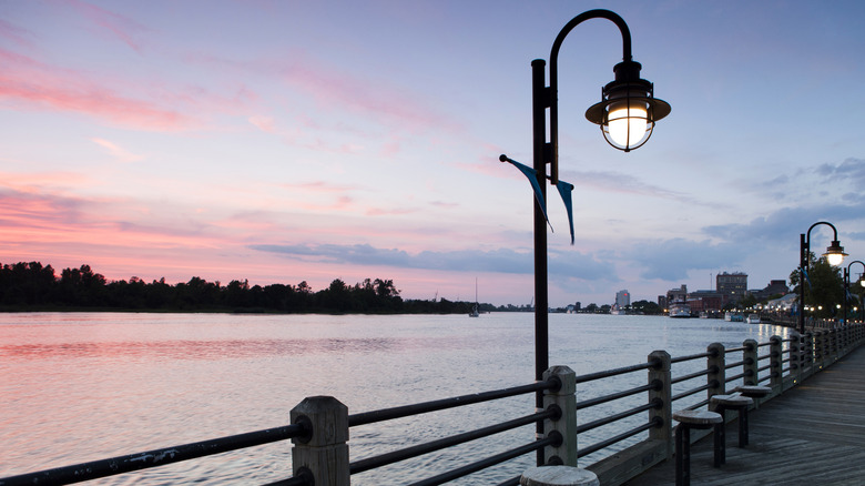 Wilmington riverwalk at dusk