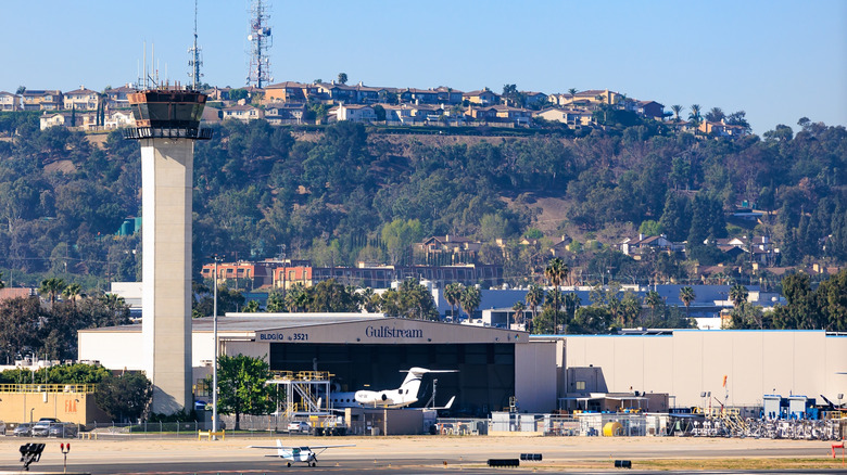 Airport runway at Long Beach Airport in Southern California