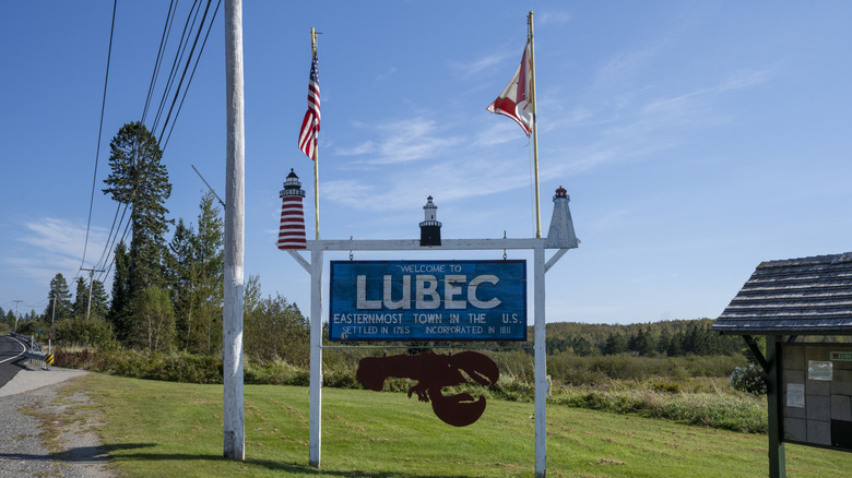 The sign for Lubec, Maine