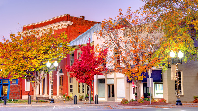 A commercial street in Franklin, Tennessee, during fall