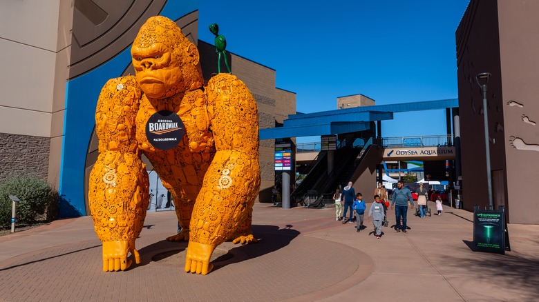 A yellow gorilla statue at Arizona Boardwalk in Scottsdale