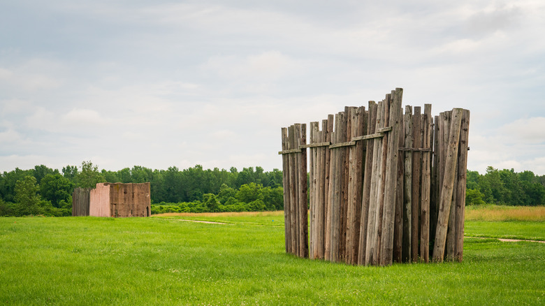 Replica of the walls that one surrounded Cahokia Mounds State Historic Site