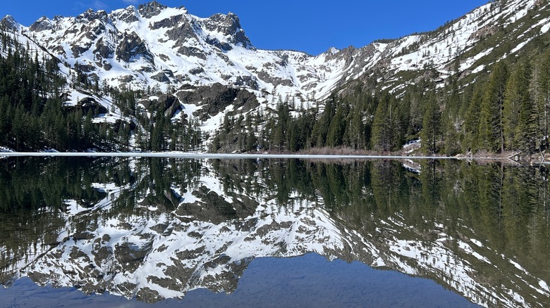 Sardine Lake with snowy Sierra Nevada mountains