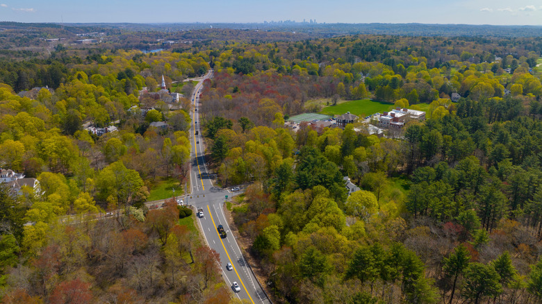 Aerial view of US Route 20 crossing through Boston, Massachusetts