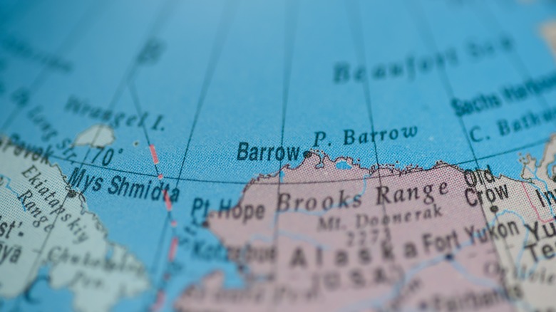 Barrow, Alaska on a globe