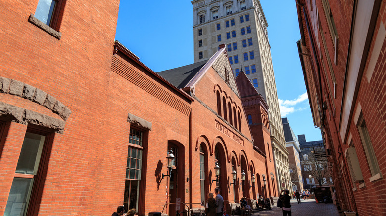 Exterior of Lancaster Central Market in Lancaster, PA in daylight