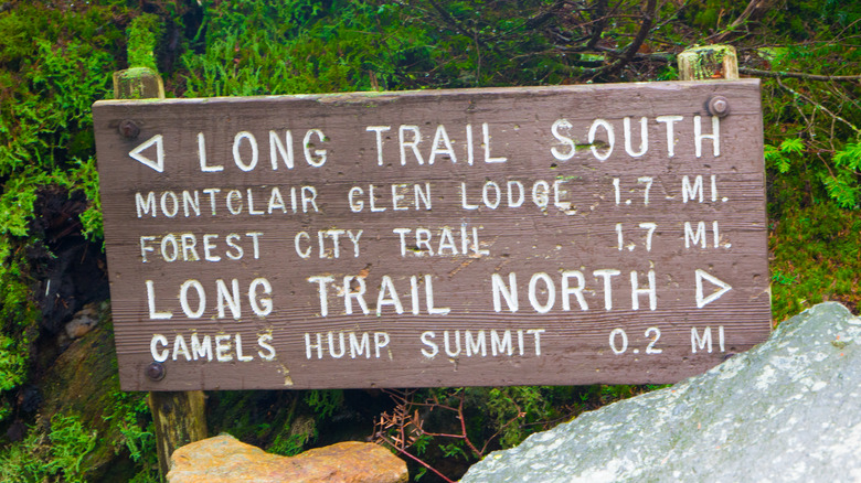 trail sign pointing in direction of Long Trail South and North