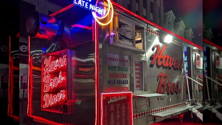 Haven Brothers Diner in Providence, Rhode Island at night