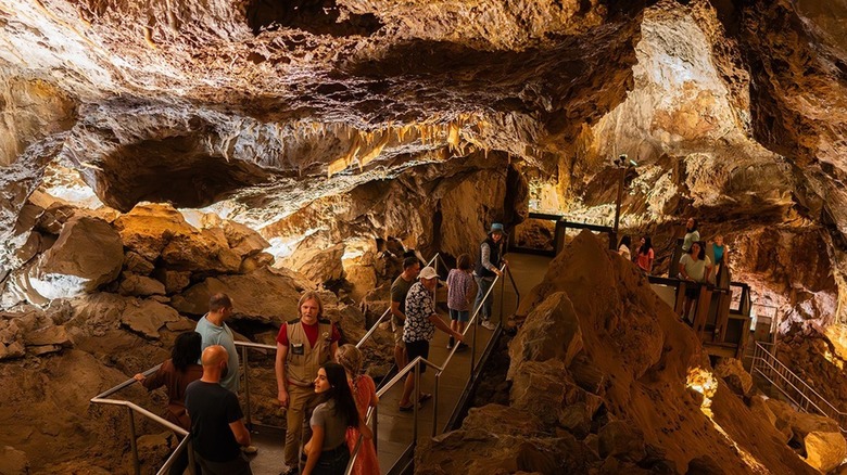 Tourists in a cave tours