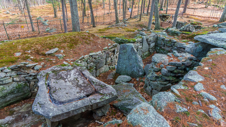 A mysterious carved "table" at America's Stonehenge in Salem, New Hampshire