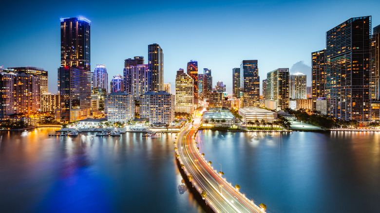 The Miami skyline at night