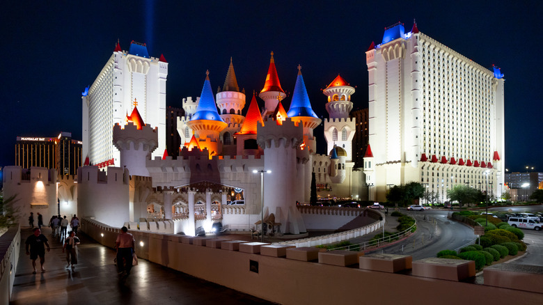 Night view of the Excalibur Hotel and Casino in Las Vegas