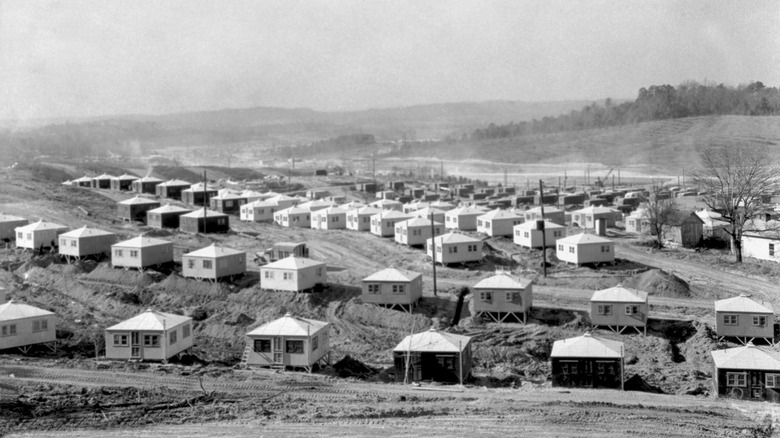 Small homes under construction in Oak Ridge, Tennessee in 1945, where workers of the Manhattan Project's Clinton Engineering Works lived