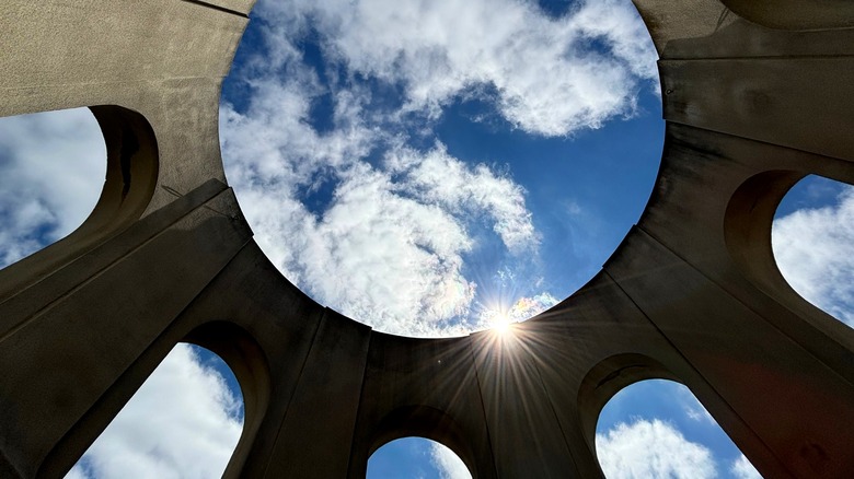 Looking up at the sky from crown of the Coit Tower