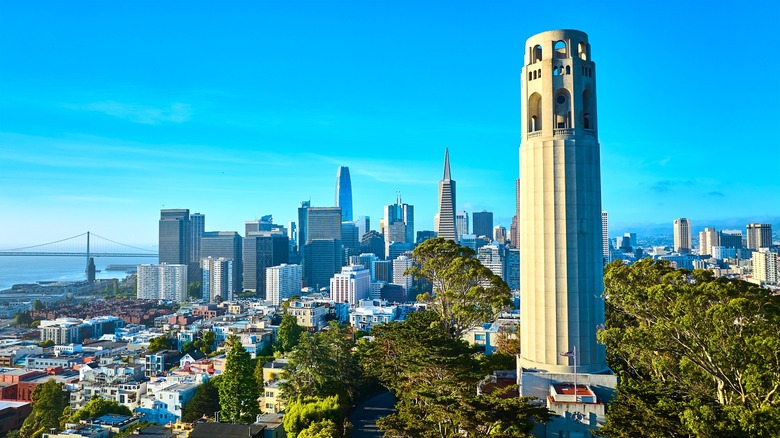 Landscape of Coit Tower and downtown San Francisco