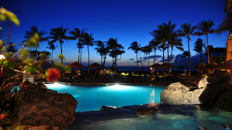 Luxury Kaanapali beach hotel at night