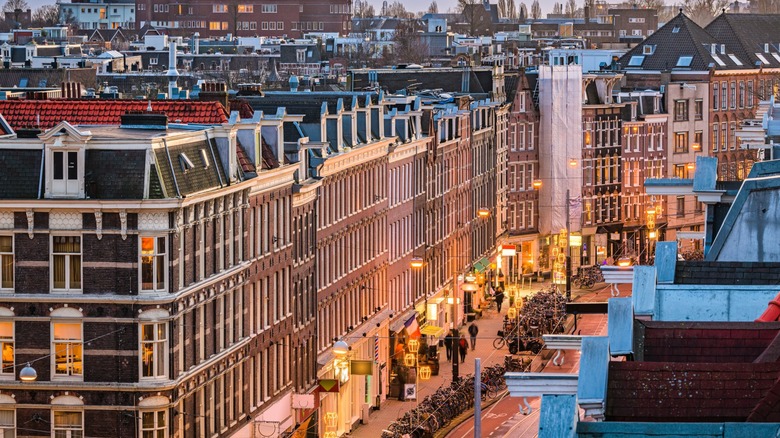 View of Amsterdam's De Pijp neighborhood at twilight