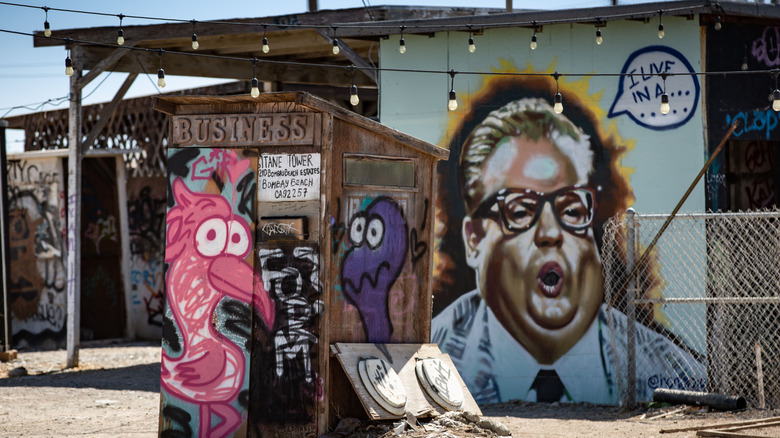 Street art on adandoned lots in Bombay Beach, California