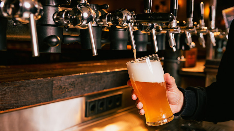 Bartender pouring a pint of craft beer