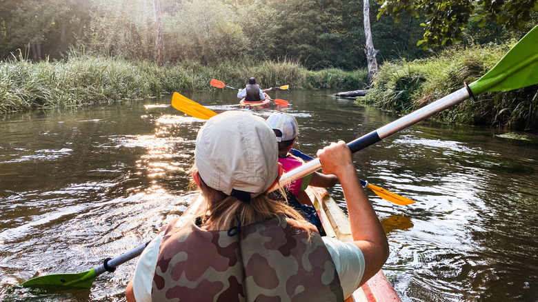 Kayaking down a gentle river