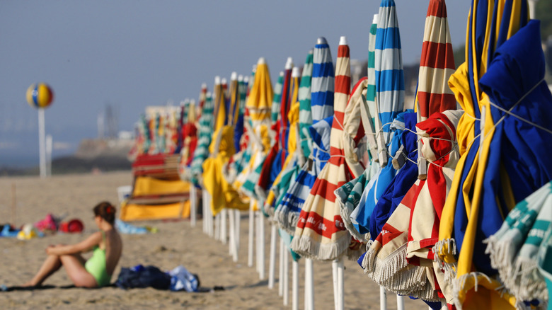 Trouville-sur-Mer France beach striped umbrellas