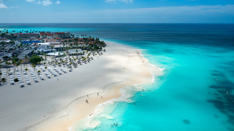 An aerial view of Eagle Beach