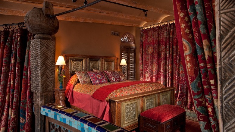 Exotic decor and room interior at the Inn of the Five Graces in Santa Fe, NM