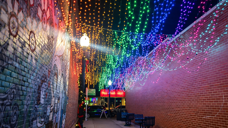 Light strewn alley in Ferndale, Michigan at night