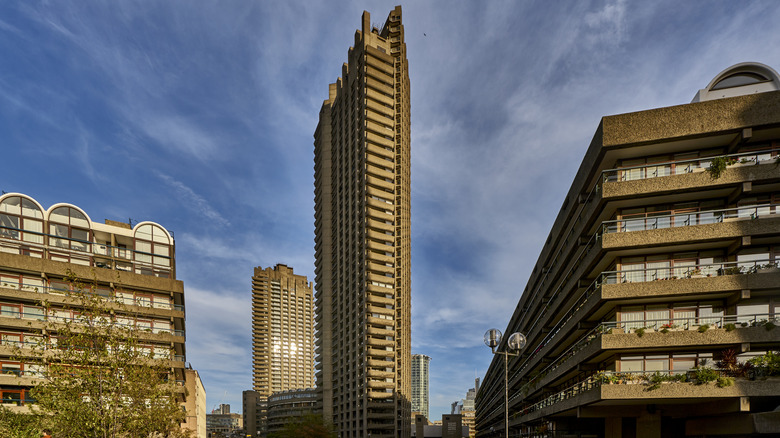 Concrete towers and Brutalist architecture of the Barbican, London