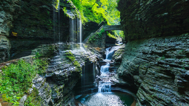 Beautiful waterfalls in the gorge at Watkins Glen State Park in New York