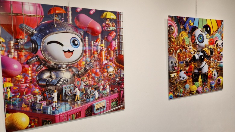 Two works by SuzyOneKanobi, one of the 11 AI artists featured at Dead End Gallery in Amsterdam