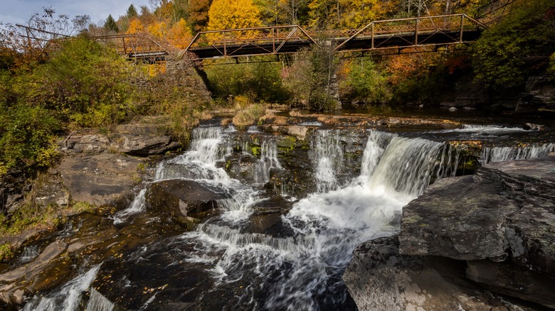 Tanner Falls near Honesdale, Pennsylvania, with fall foliage