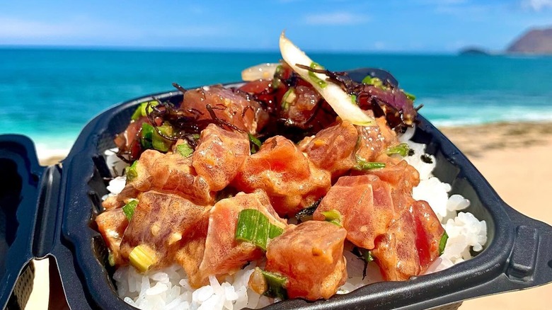 Close up of poke bowl